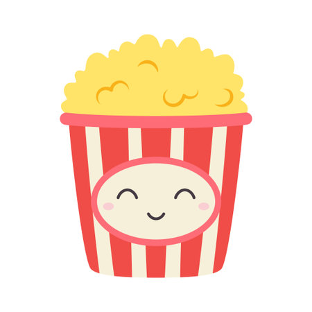 cartoon vector illustration of funny popcorn character, fast food isolated on white backgroundのイラスト素材