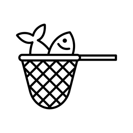 Landing net icon. Special fishing equipment. Pictogram isolated on white background. vector illustrationのイラスト素材