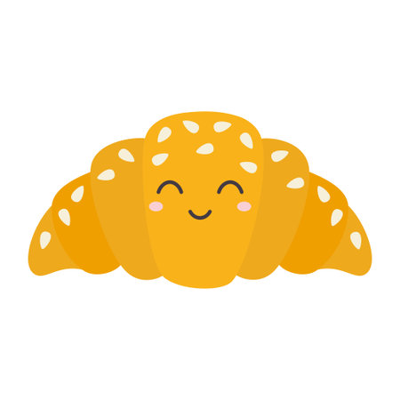 cartoon vector illustration of croissant character isolated on white, delicious food for breakfast in kawaii styleのイラスト素材