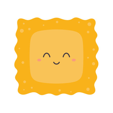 cute flat cartoon italian pasta, vector illustration of ravioli character with smiling expressionのイラスト素材