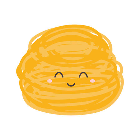 cartoon pasta character isolated on white, vector comical cuisine meal personage, cheerful and friendly macaroni with charming smile, cute and adorable dinner emoticonのイラスト素材
