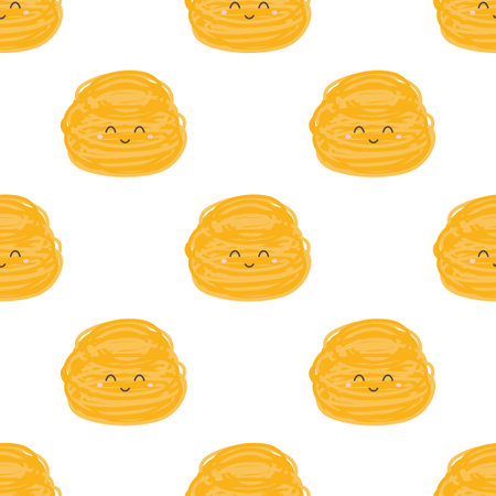 cartoon pasta characters seamless pattern, background with happy italian food, vector wallpaper with cute personage of macaroniのイラスト素材