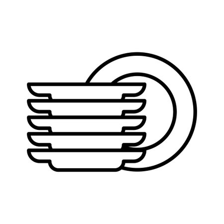Clean dishes icon, plate stack, wash kitchen utensil, pile tableware, isolated on white background. Vector illustrationのイラスト素材
