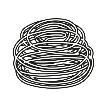 design for traditional Italian food, outline spaghetti, black and white pasta isolated on white backgroundのイラスト素材