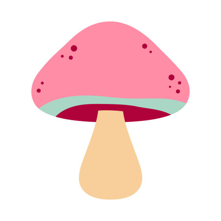 magic fairy mushrooms cluster, fantasy fungi with pink cap, cartoon poisonous plant, flat vector illustration isolated on white backgroundのイラスト素材