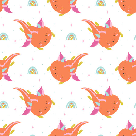 seamless patterns with cute little dragons, cartoon background for children, flat wallpaper with new year symbolのイラスト素材