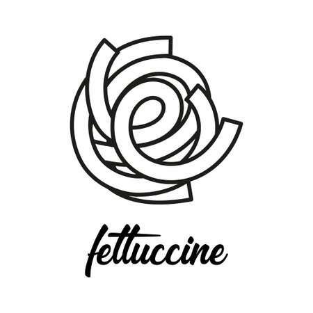 fettuccine pasta sketch, outline black and white flat style macaroni illustration isolated on white backgroundのイラスト素材