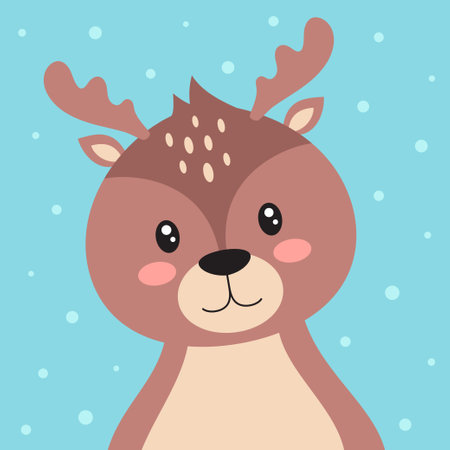 flat vector illustration of cute deer, card for kids with cartoon wildlife animalのイラスト素材