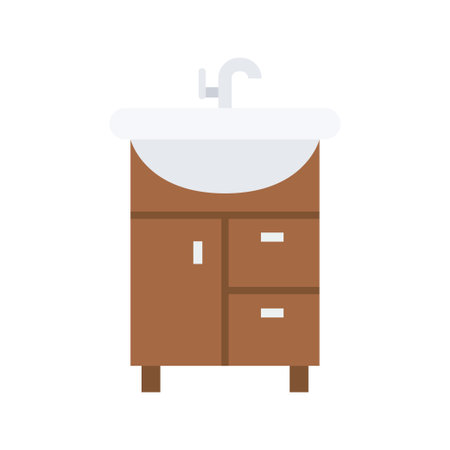 Bathroom sink icon. Bathroom sink with cabinet. Vanity unit and washbasin. Vector illustration.のイラスト素材