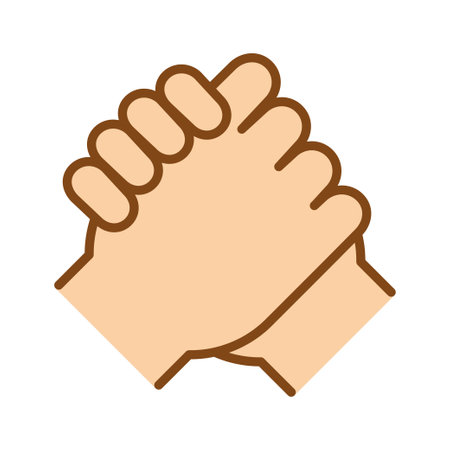 Friendly handshake. Human greeting. Handshake of business partners. Arm wrestling symbol. Vector illustration.のイラスト素材