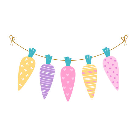 easter carrots garlands hanging, flat vector illustrationのイラスト素材