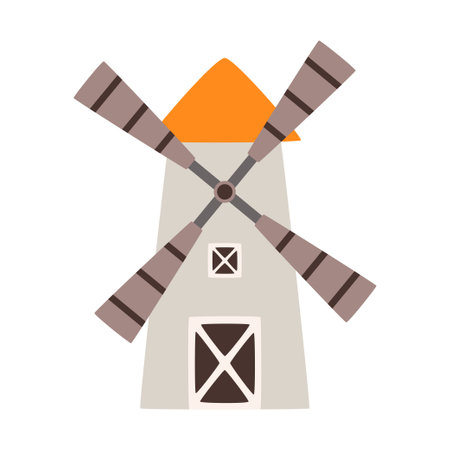 vector illustration with windmill isolated on white background, farming or agricultural themeのイラスト素材