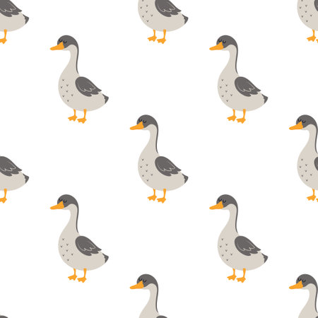 scandinavian seamless pattern with cartoon goose isolated on white, easter background can be used for textiles, paper or wallpaperのイラスト素材