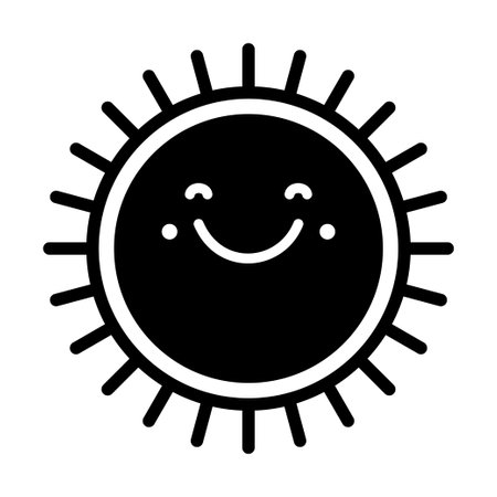 Happy sun line icon. Cartoon cute sun character. Smiling summer sunshine. Vector illustrationのイラスト素材