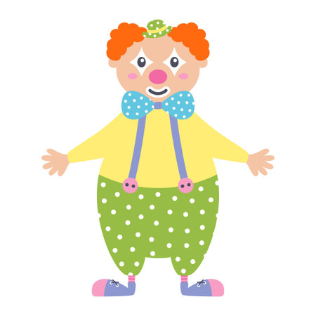 cute cartoon clown isolated on white, flat vector illustration of circusのイラスト素材