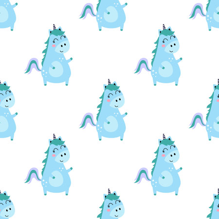 seamless pattern with cartoon unicorn, vector illustration, cute magic background, fantasy wallpaperのイラスト素材