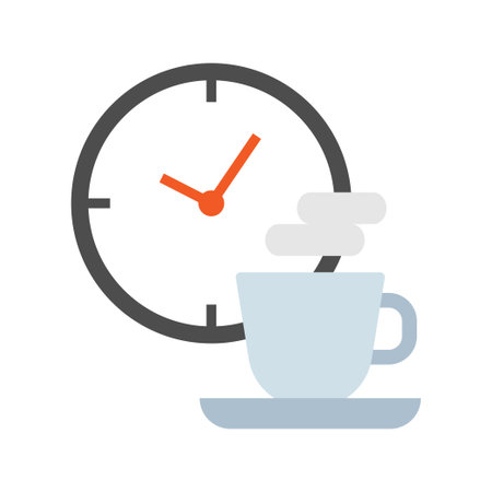 Coffee break icon. Clock with tea cup. Breakfast time. Vector illustration.のイラスト素材