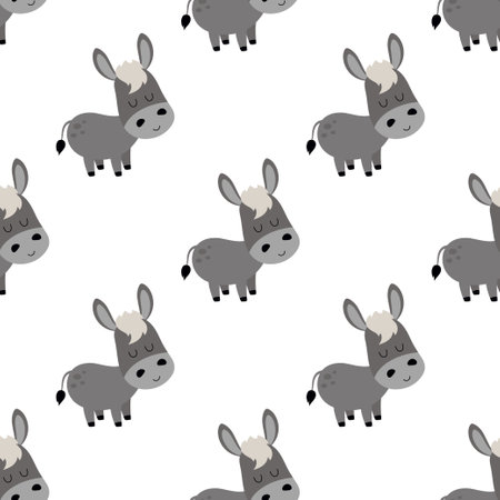 cute farm, village, countryside theme seamless pattern, funny background with donkey, wallpaper with farm animalのイラスト素材