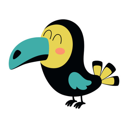 vector illustration of cute toucan, cartoon style, tropical bird isolated on white, print for childrenのイラスト素材