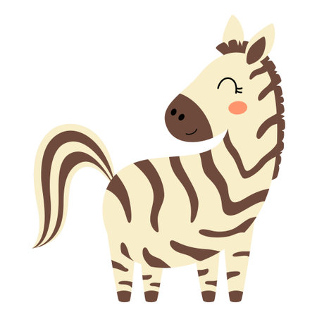 cute zebra character, african animal, card with funny cartoon zebraのイラスト素材