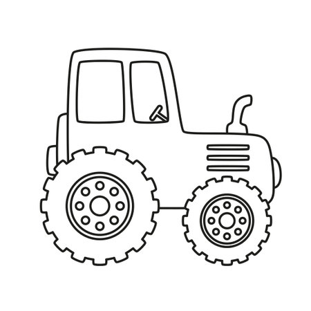 tractor outline icon, farm transport isolated on a white background, flat vector illustrationのイラスト素材