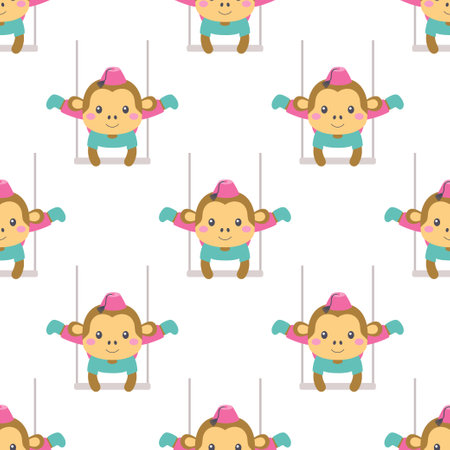 circus seamless pattern with acrobat monkey, trained animal, flat styleのイラスト素材