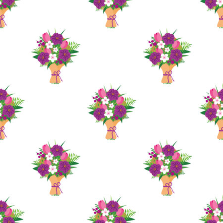 bouquet with flowers seamless pattern, floral print, wrapping paper design for mother's day, valentines day and birthdayのイラスト素材