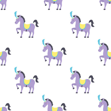 circus seamless pattern with animal, horse with plume, flat vector illustrationのイラスト素材