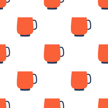 seamless pattern with mugs, colorful cups for coffee, tea, beverages isolated on white background, flat design for textile, print, packagingのイラスト素材
