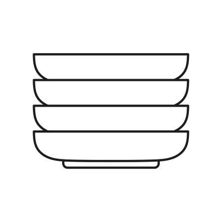 outline vector illustration of stacked dishes, stack of kitchen plate or bowls isolatedのイラスト素材