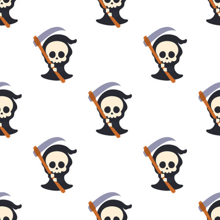 halloween seamless pattern of death with scythe, vector illustration in flat style, design concept for halloween party, textile print, wallpaper, wrapping paperのイラスト素材