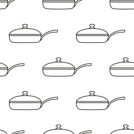 outline frying pan seamless pattern, flat vector illustration for print, wallpaper, decorationのイラスト素材