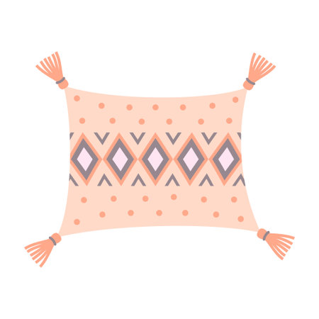 decorative pillow, interior element for cozy home, cushions with modern pattern for comfort, flat vector illustration isolated on white background, hygge styleのイラスト素材