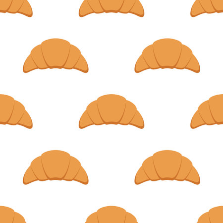 croissant seamless pattern on white, cartoon wallpaper in flat style, delicious breakfastのイラスト素材