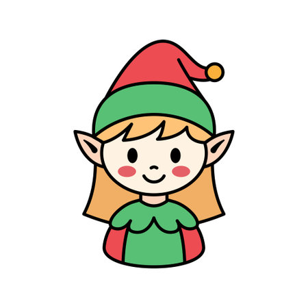 Little cute elf girl in cartoon style. Christmas elf isolated on white background. Vector illustrationのイラスト素材