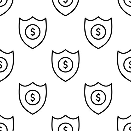 Seamless pattern, shield with dollar sign. Financial security safety, insurance, business and finance concept. Vector illustrationのイラスト素材