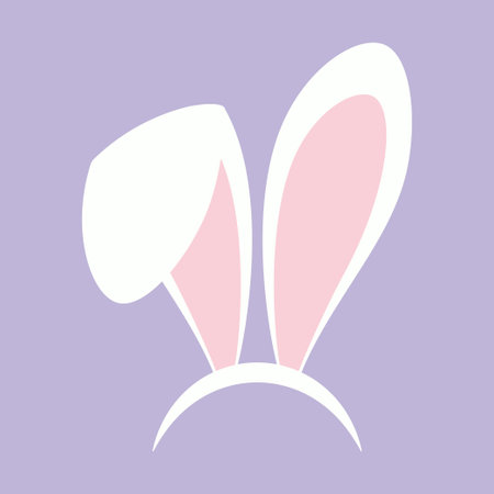 easter bunny white ears isolated, cartoon cute rabbit headband for poster, banner or invitation cards, flat vector illustrationのイラスト素材