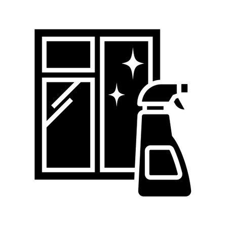 Window with sparkles and a spray bottle. Window cleaning. Window cleaning service. Vector illustrationのイラスト素材