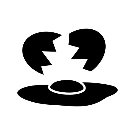 Broken egg icon. Cracked egg with shell and yolk, isolated on white background.のイラスト素材