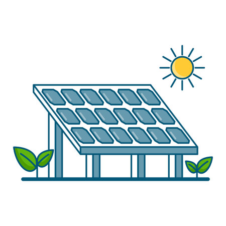 Solar panel generating renewable energy from sunlight in an eco-friendly environment. Flat vector...