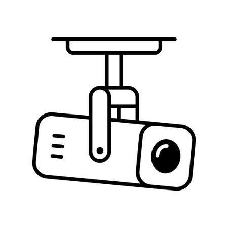 Outline icon of a surveillance camera mounted on a ceiling for security monitoring systems. Flat vector illustration.のイラスト素材