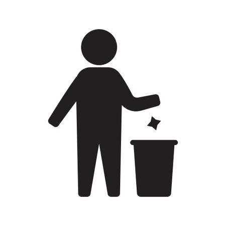 Person throwing trash into a bin symbolizing cleanliness and waste disposal. Vector illustrationのイラスト素材