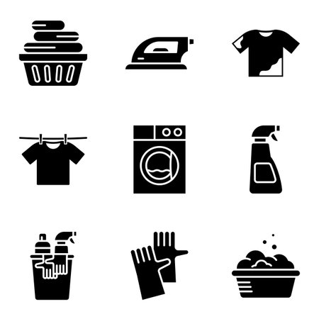 Laundry and Cleaning Essentials Icon Set. Vector illustrationのイラスト素材