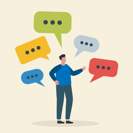 Colorful Dialog Boxes Around Person. Conversation Conceptのイラスト素材