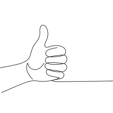 Thumbs up gesture continuous one line drawing. Approval and positive feedback concept.のイラスト素材