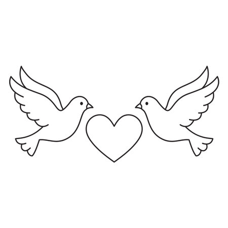 Two doves with a heart line icon. Wedding and romantic relationship concept.のイラスト素材