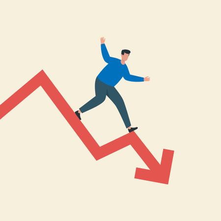 Man Falling Down Red Arrow. Business Crisis and Failure Concept. Vector Illustrationのイラスト素材