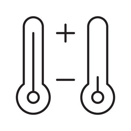 Thermostats with Plus and Minus Signs. Hot and Cold Icons. Vector illustrationのイラスト素材