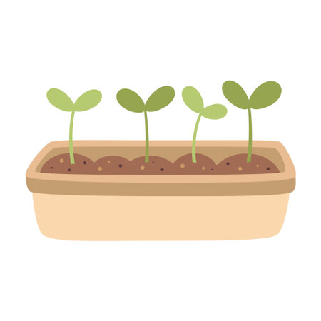 box with seedlings isolated on white background, shoots of vegetables, harvesting, vitamins in greens and vegetables, vector illustration in flat styleのイラスト素材