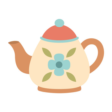 teapot in cartoon style, flat vector illustration isolated on white background, cozy home themeのイラスト素材